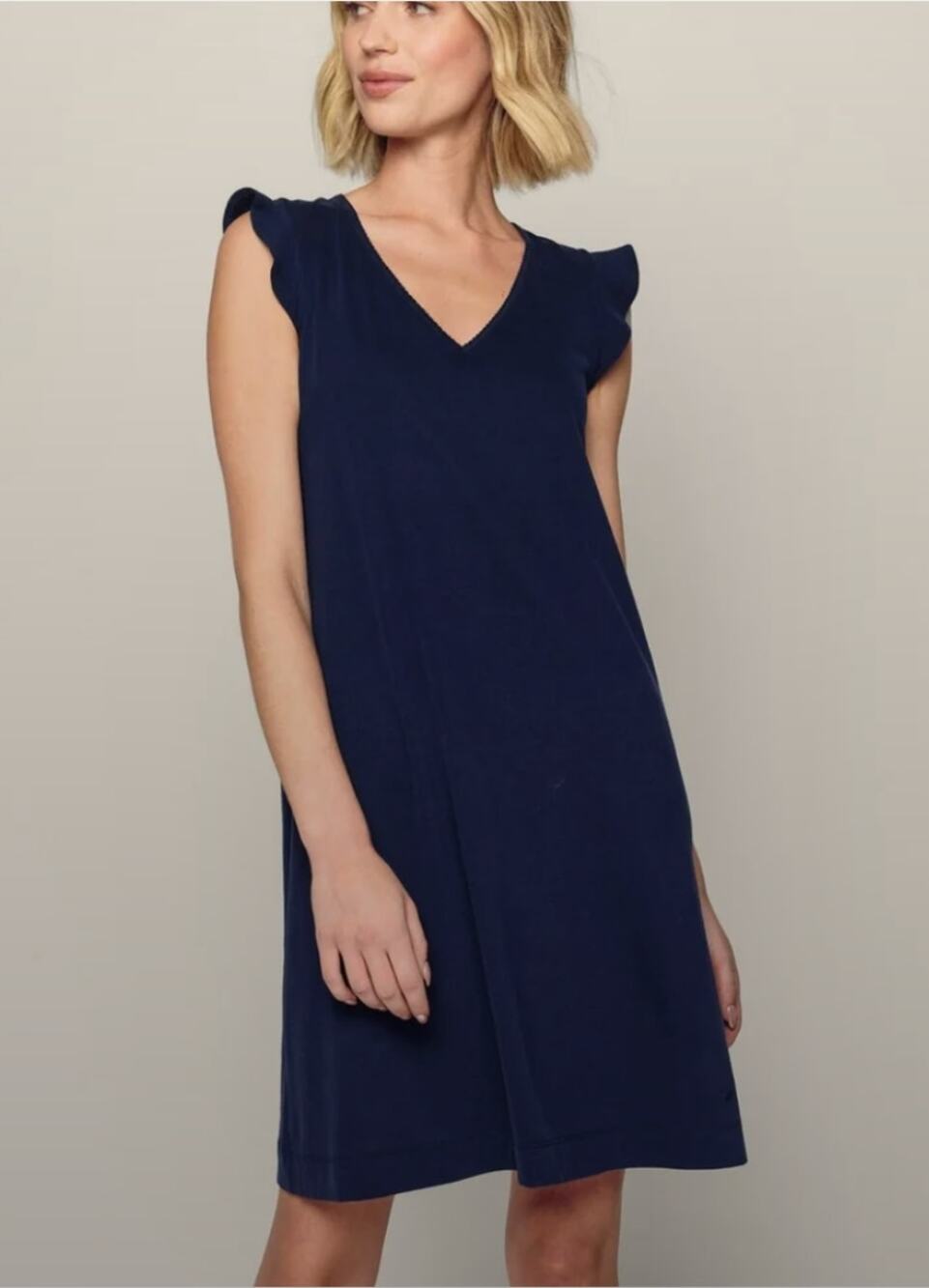 Petite Plume Nightgown Pima Cotton Harper Navy V Neck Ruffle Sleeveless Small S